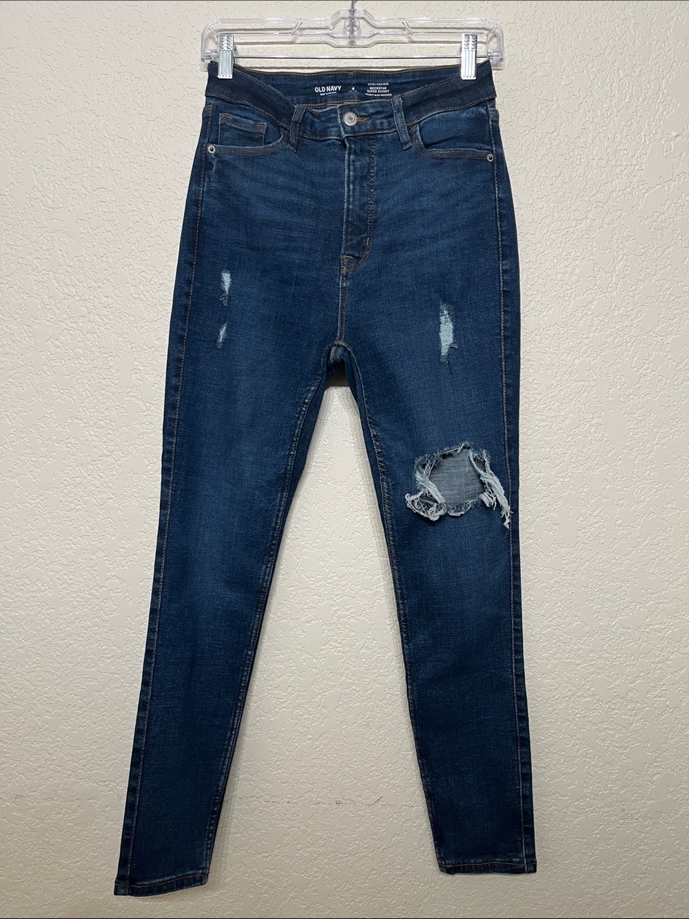 Old Navy Dark Denim Womens Size 6 Ripped High-Rise Rockstar Super Skinny Jeans